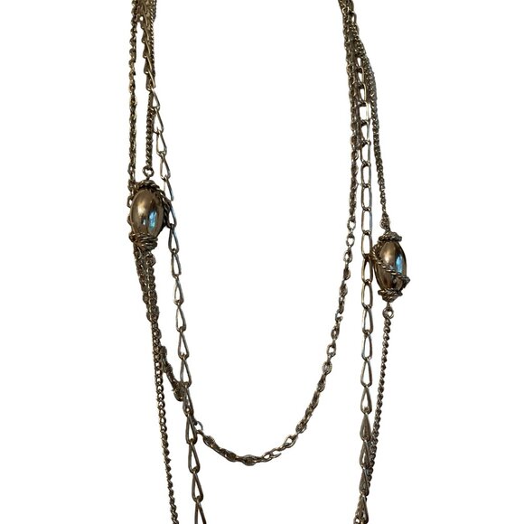 Vintage Celebrity Signed Long Silver Tone Layered Tassel Necklace - Picture 4 of 5